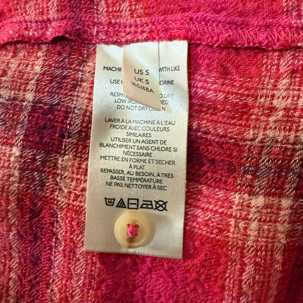 Pilcro Button Down Shirt Womens Small Pink Plaid Dual Pocket Anthropologie - Picture 8 of 10